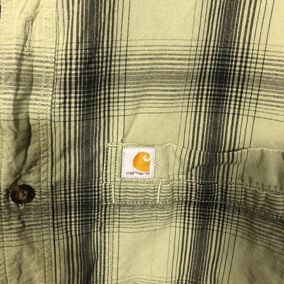 Carhartt  men green black plaid motive short sleeve shirt, XL - Picture 3 of 8